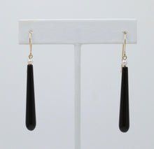 Load image into Gallery viewer, Vintage 14K Gold Onyx &amp; Pearl Monochrome Dangling Earrings.
