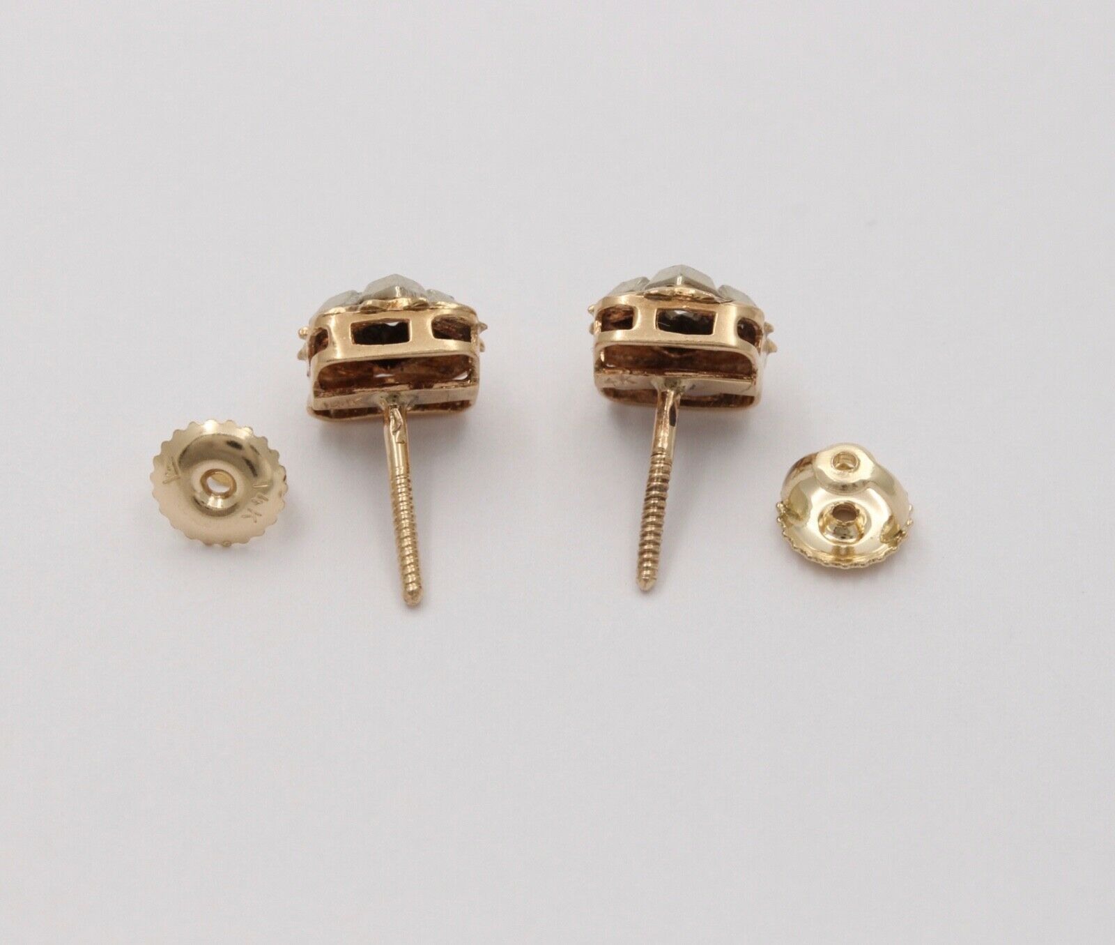 Antique Victorian 14K Yellow & White Gold Old Mine Cut Diamonds Studs Earrings