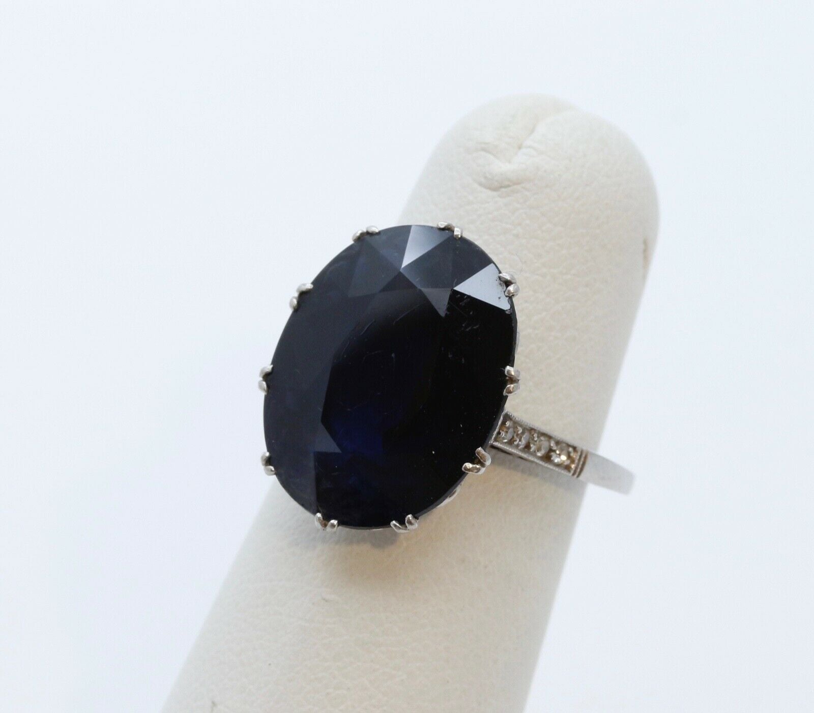 Art Deco Large Synthetic Sapphire Diamonds Platinum Cocktail Ring