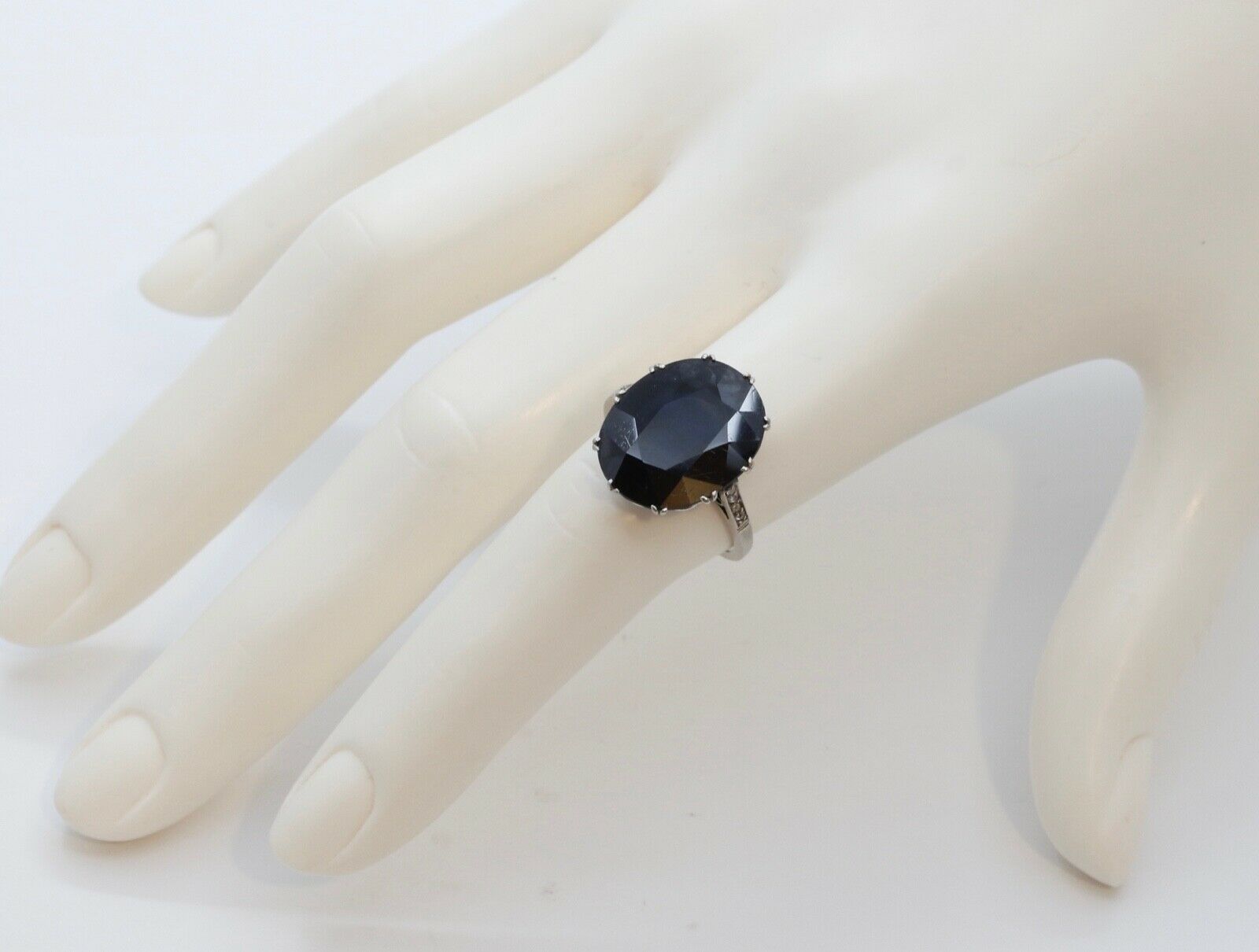 Art Deco Large Synthetic Sapphire Diamonds Platinum Cocktail Ring