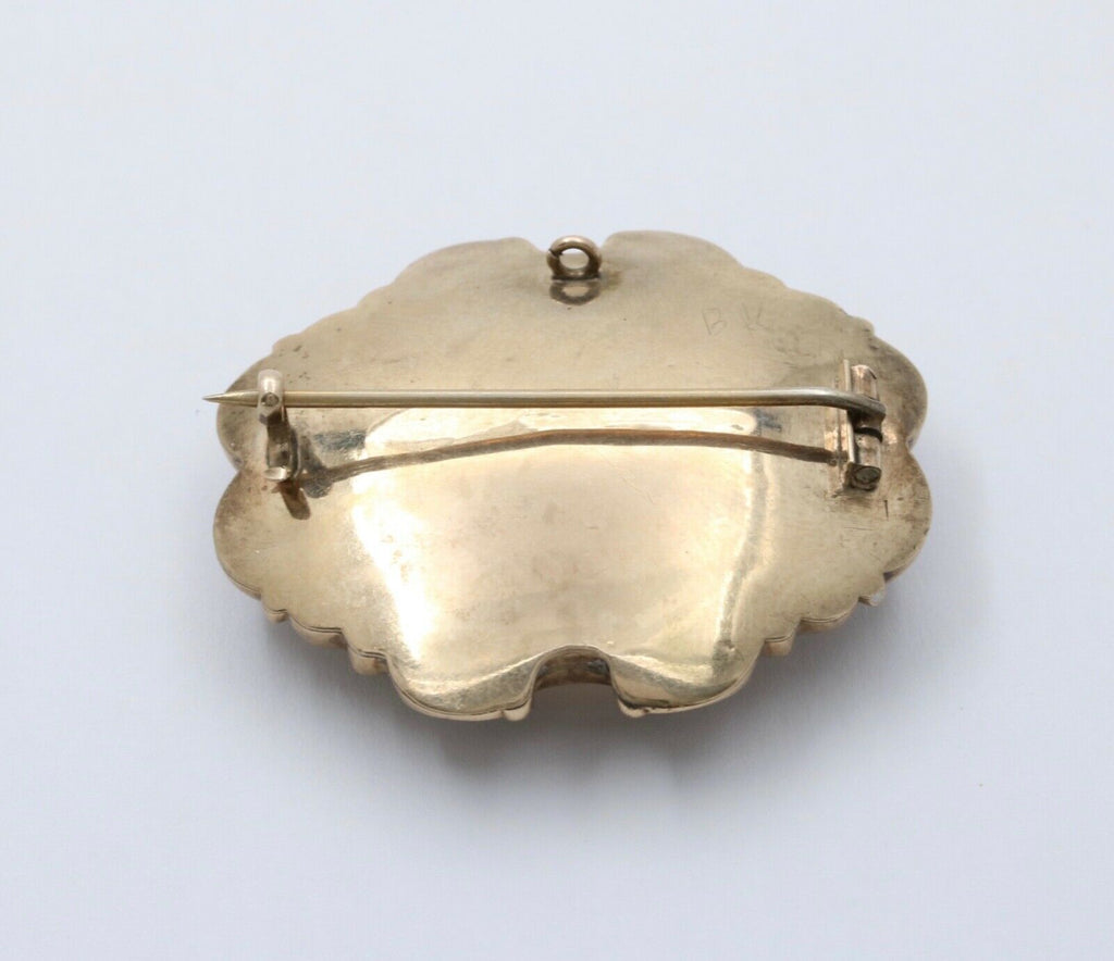 Victorian Memento Mori Hair 10K Enamel Brooch Pendant