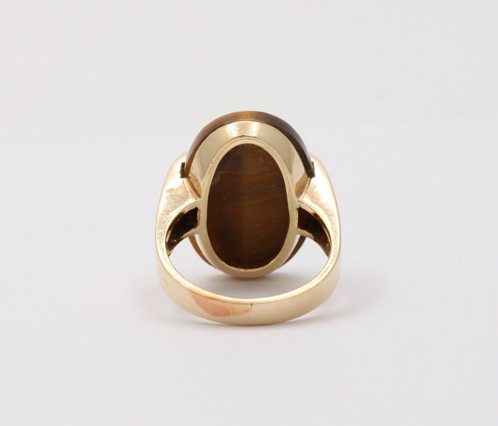 Vintage Tiger Eye 14K Yellow Gold Diamond Ring, Statement Ring