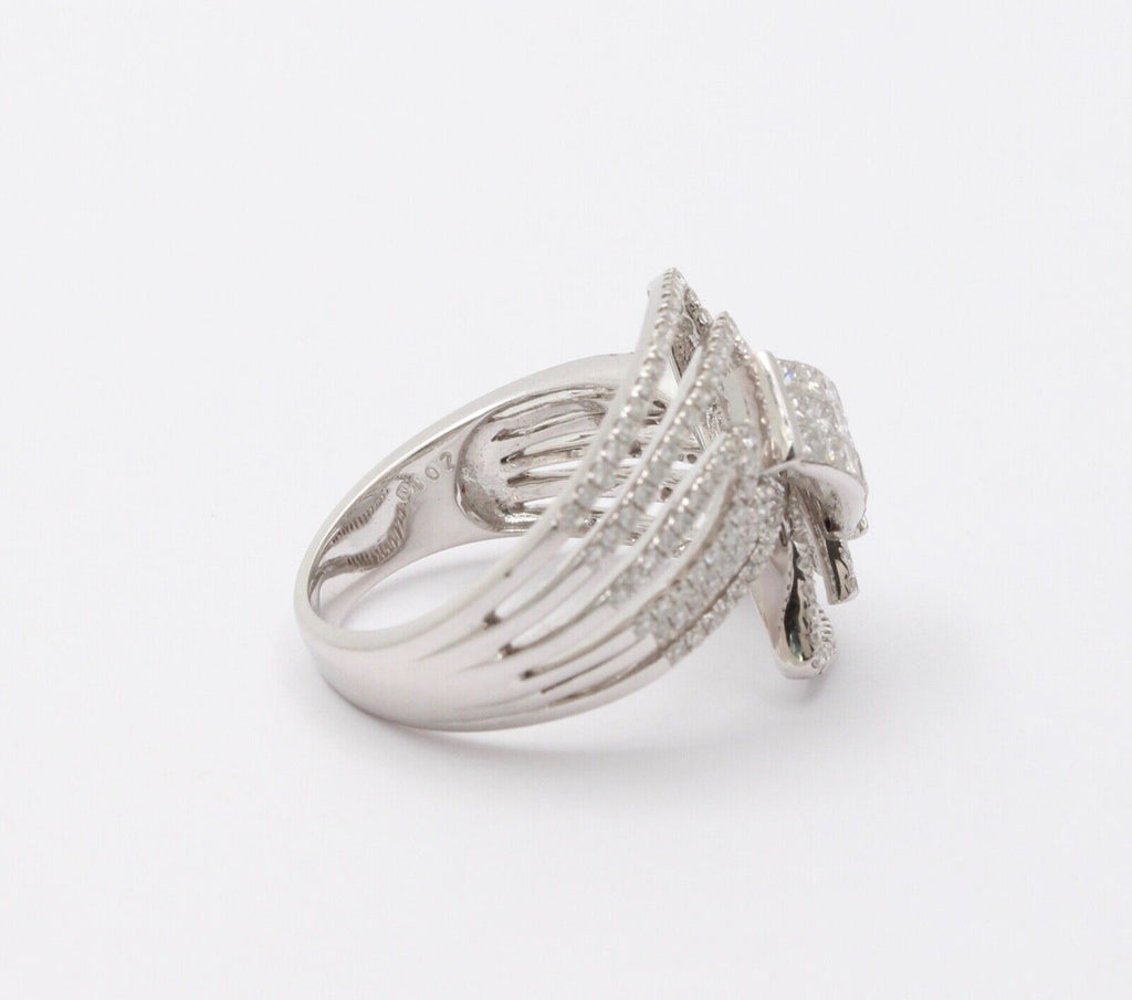 Mid Century 18K White Gold Diamond Bypass Ring, Engagement Ring