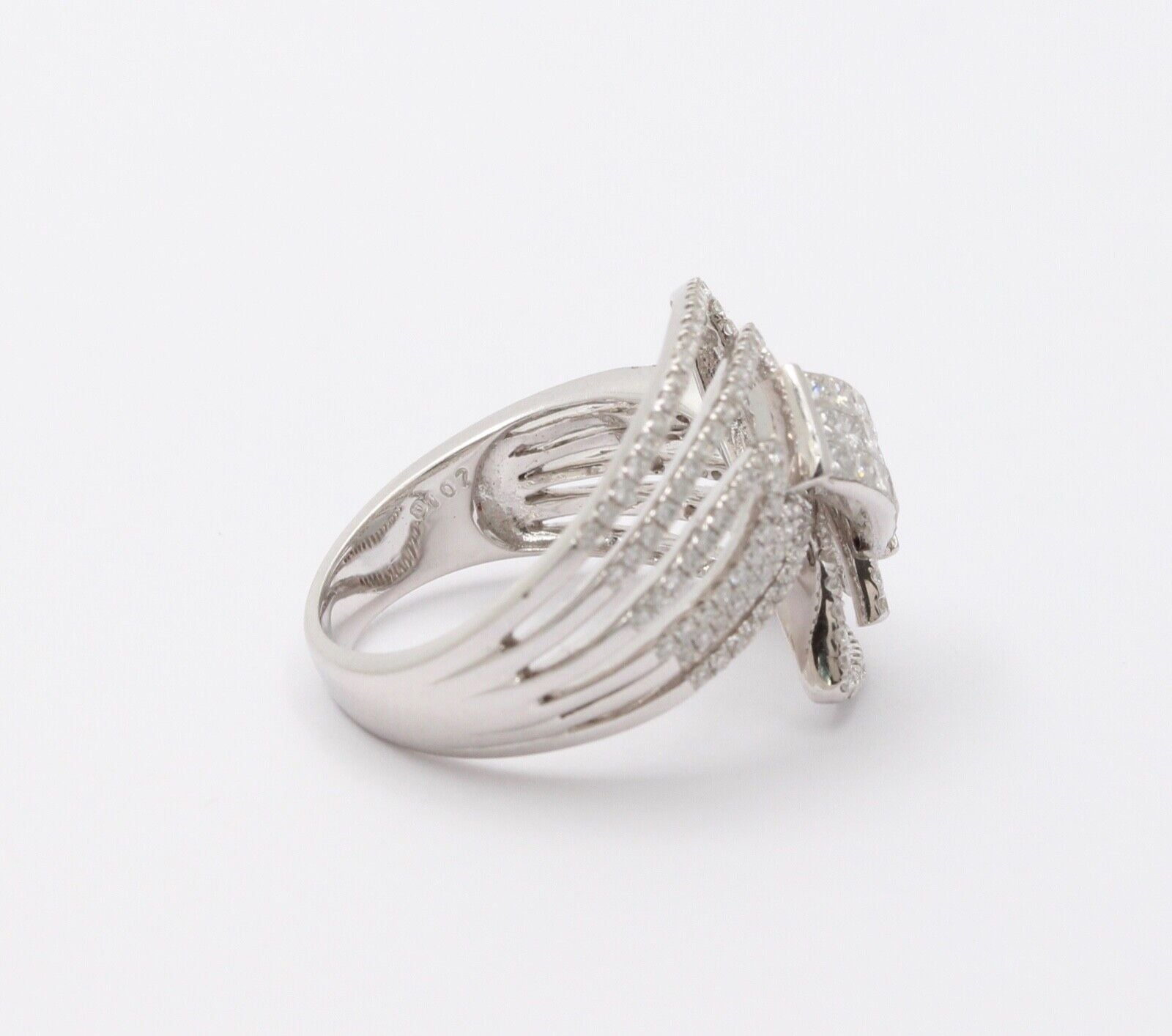 Mid Century 18K White Gold Diamond Bypass Ring, Engagement Ring