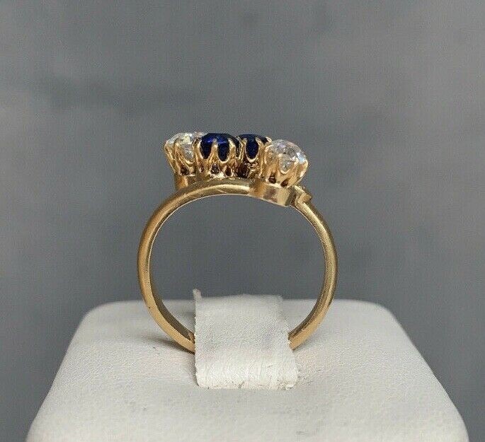 Vintage 18K Gold Chunky Old Mine Cut Diamond & Sapphire Snake Wrap Bypass Ring.