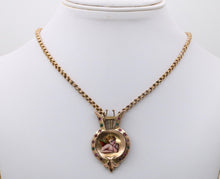 Load image into Gallery viewer, Victorian Enamel Cherub Emerald Ruby Garnet Amethyst 14K Pendant and Rolo Chain
