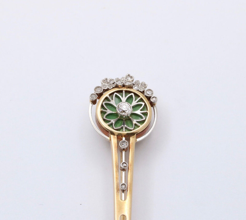 Incredible Victorian Old Euro Rose Cut Cloth 14K YG WG Brooch Pin