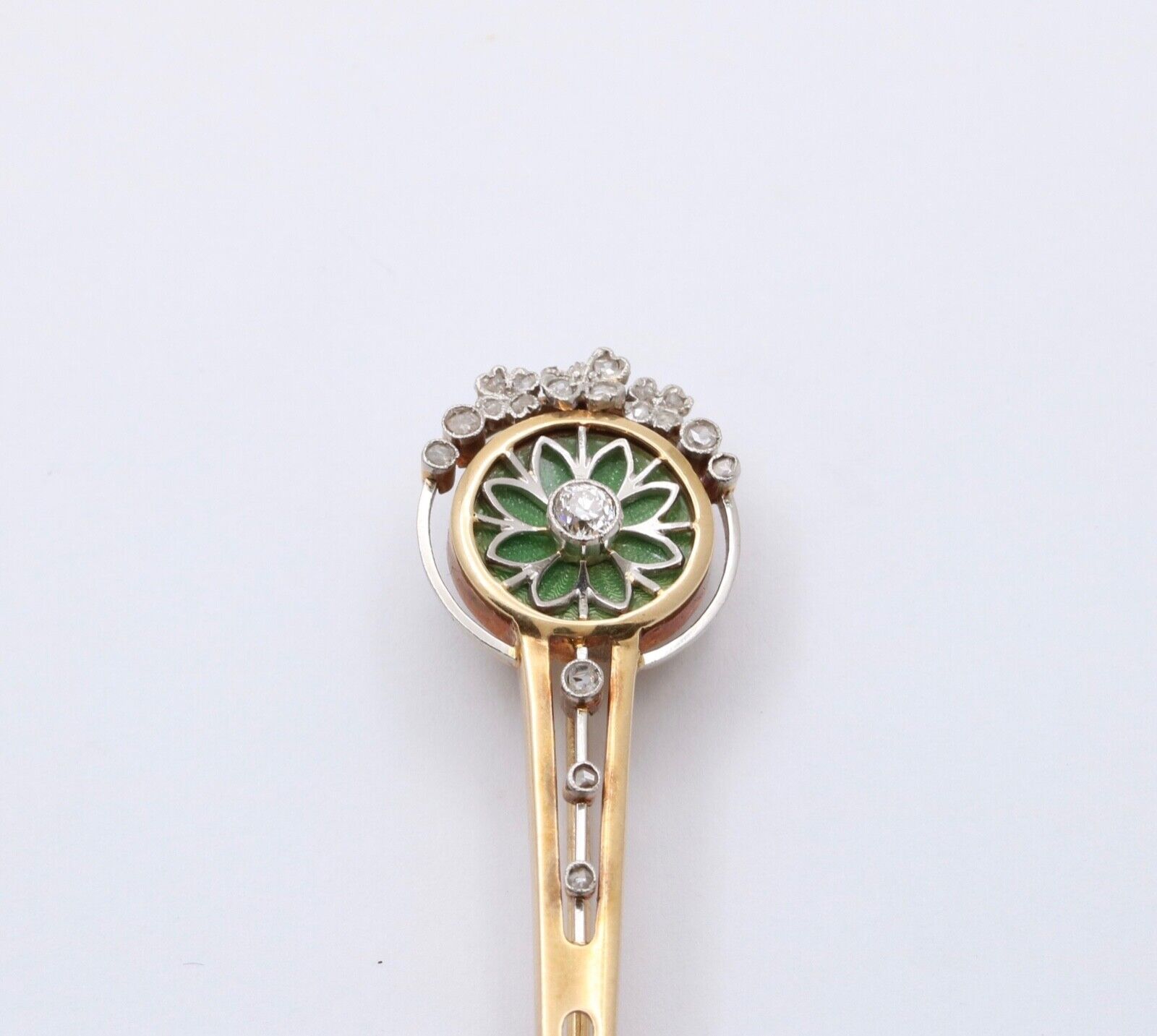 Incredible Victorian Old Euro Rose Cut Cloth 14K YG WG Brooch Pin
