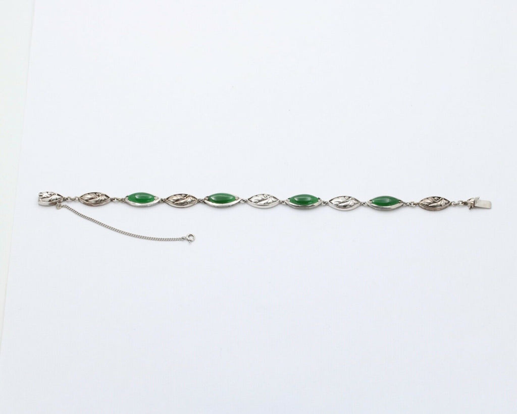 Vintage Green Jade 14K White Gold Bracelet