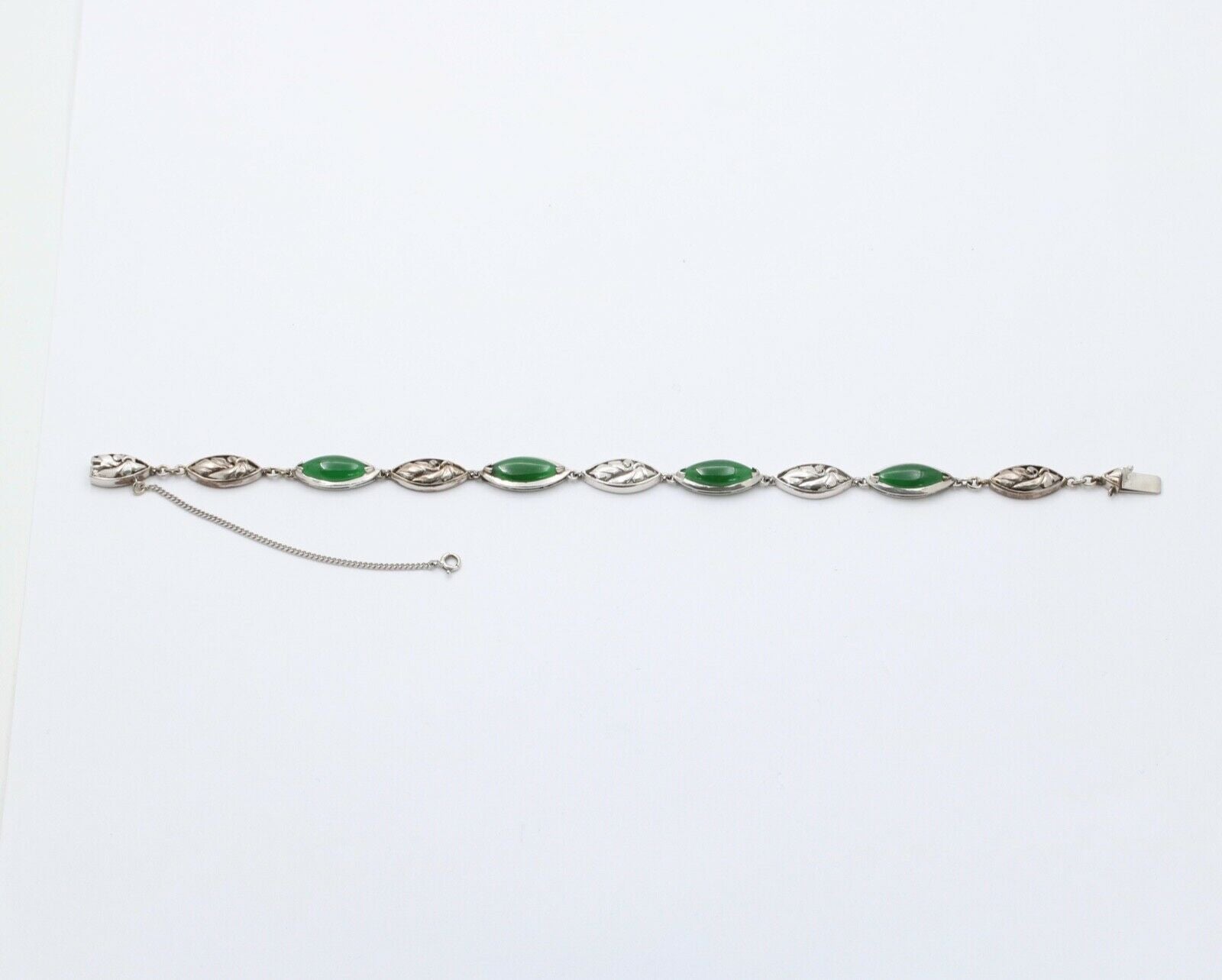 Vintage Green Jade 14K White Gold Bracelet