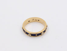 Load image into Gallery viewer, Vintage Ladies Diamonds 18K Yellow Gold Enamel Wedding Band Stacking Ring
