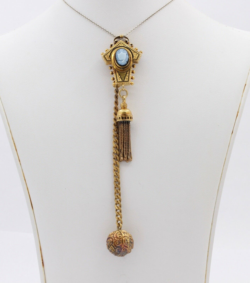 Victorian 14K Yellow Gold Enamel Clock Brooch pin
