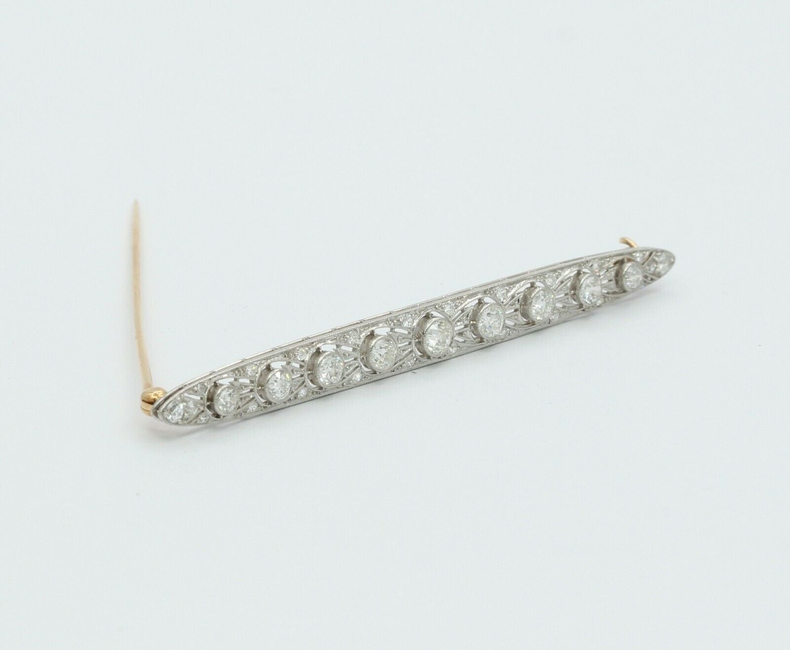 Art Deco Platinum 14K Yellow Gold Diamond Bar Pin