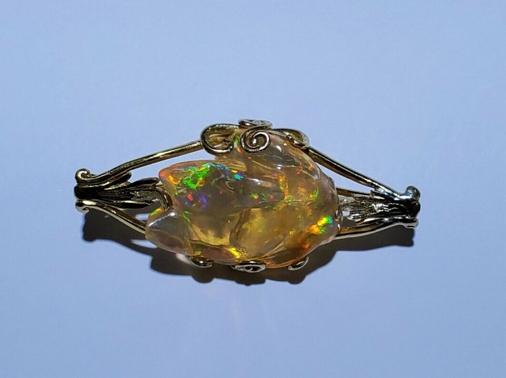 Tiffany and Co. Fire Opal 14K Yellow Gold Vintage Brooch Pin