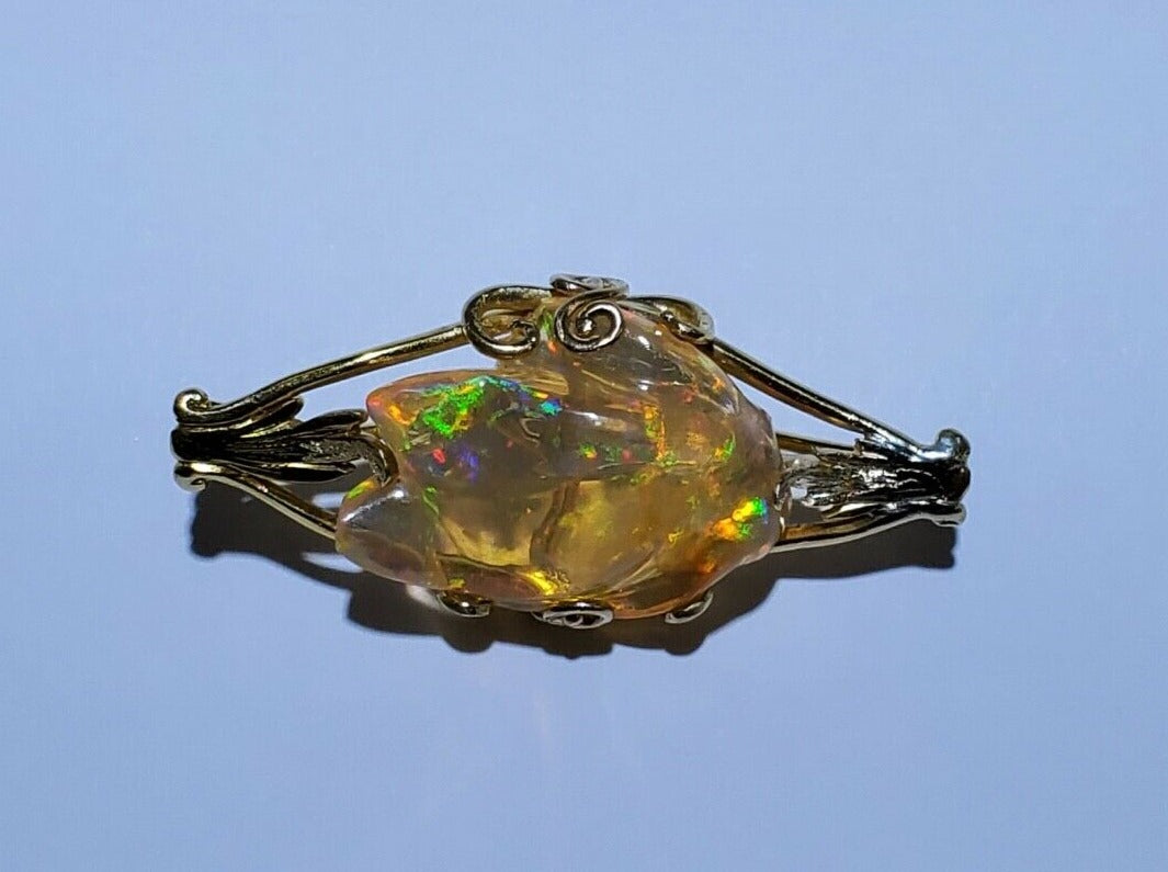 Tiffany and Co. Fire Opal 14K Yellow Gold Vintage Brooch Pin