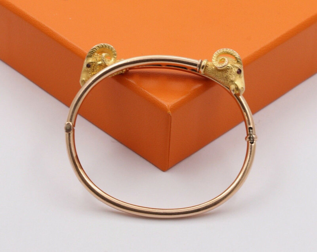 Vintage 14K Yellow Gold Ram's Head Bangle