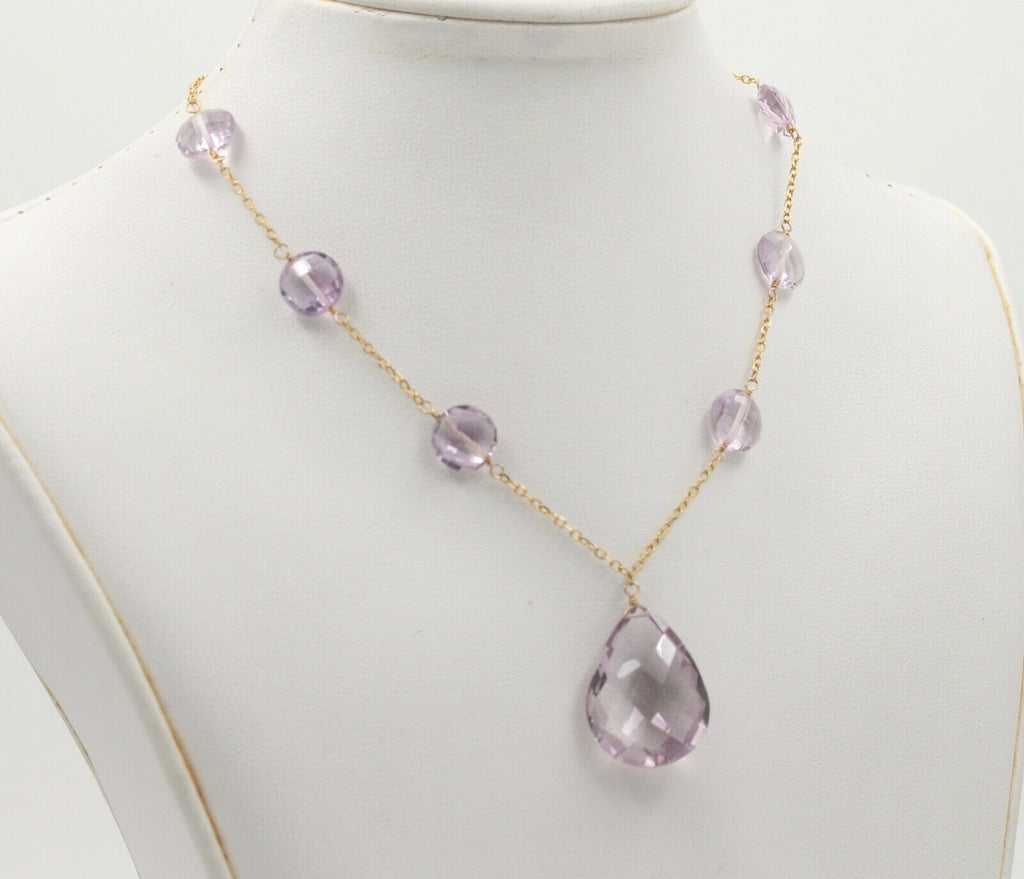 Vintage Amethyst Droplet 14K Yellow Gold Necklace