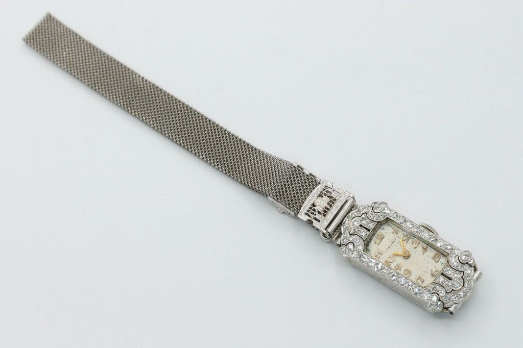 Art Deco Longines 14K White Gold Diamond Mechanical Watch