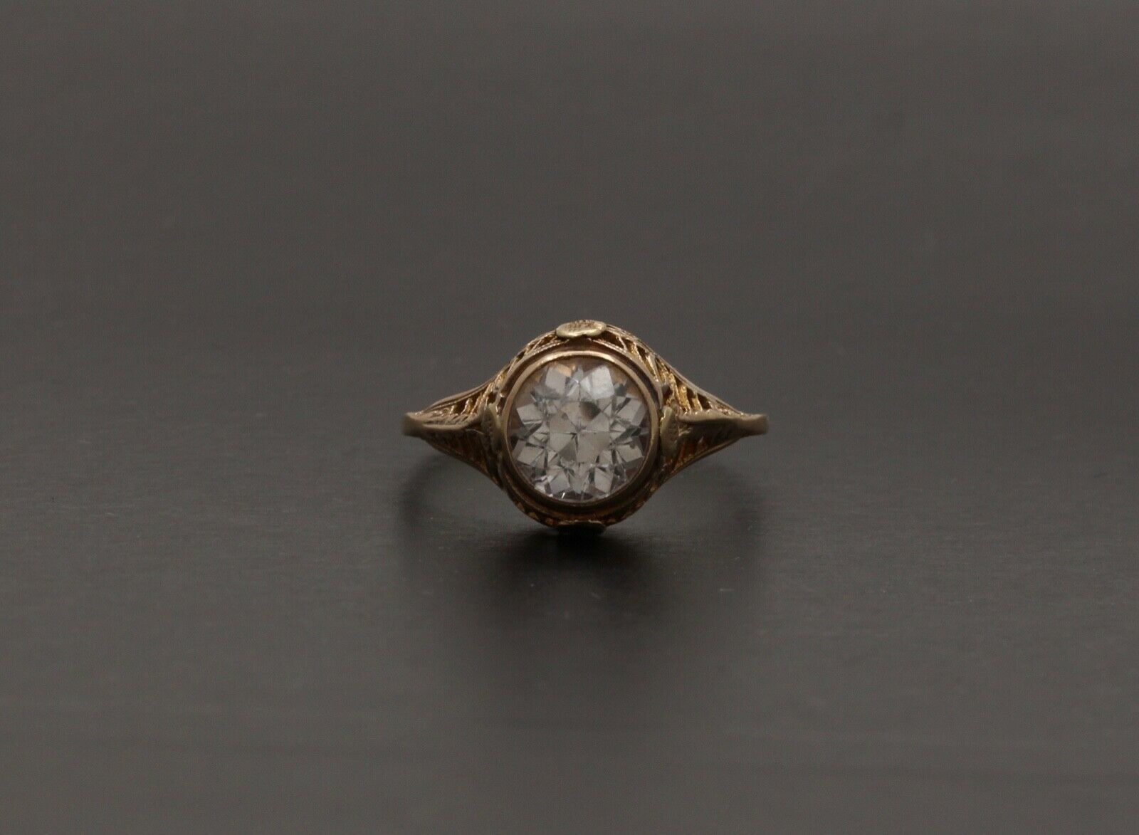 Antique Art Deco Paste Filigree 14K Yellow Gold Ring, Engagement Ring