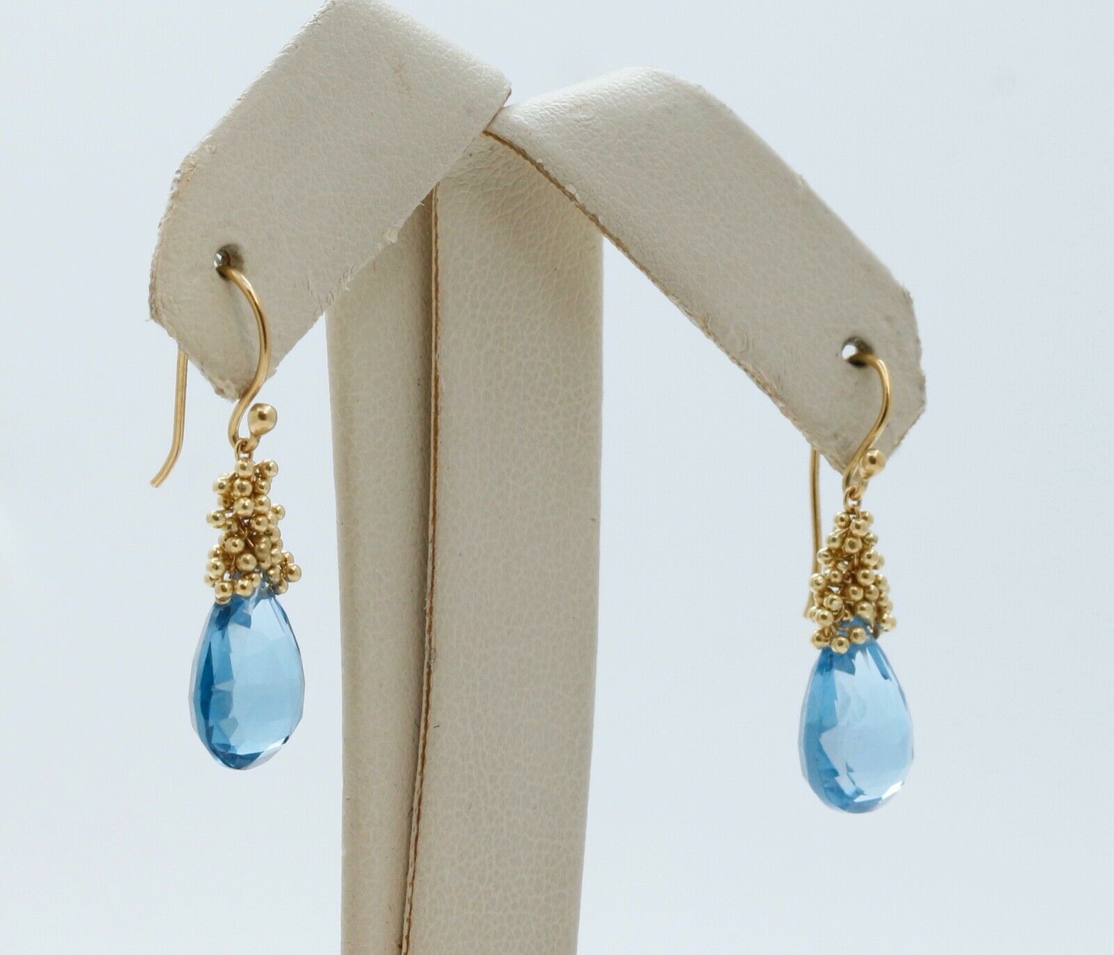 Vintage London Blue Topaz Floating Beads 18K Yellow Gold Earrings