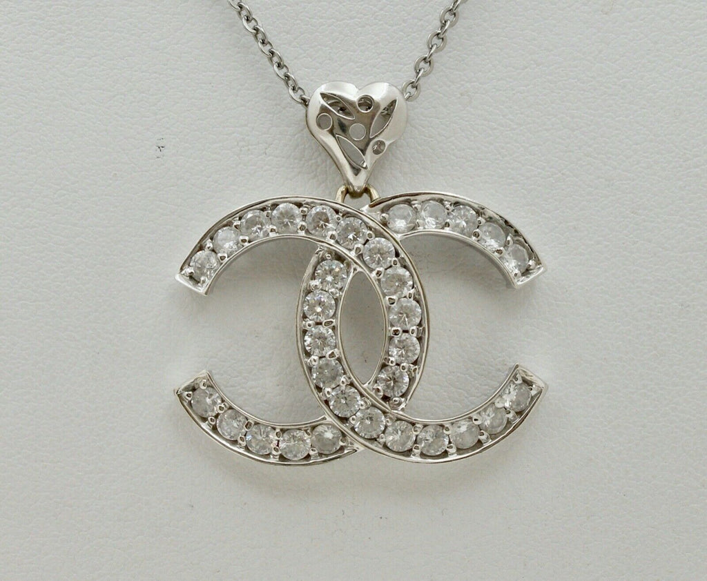Chanel Logo Pendant Reproduction 14K White Gold Cubic Zirconia Pendant