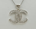 Chanel Logo Pendant Reproduction 14K White Gold Cubic Zirconia Pendant