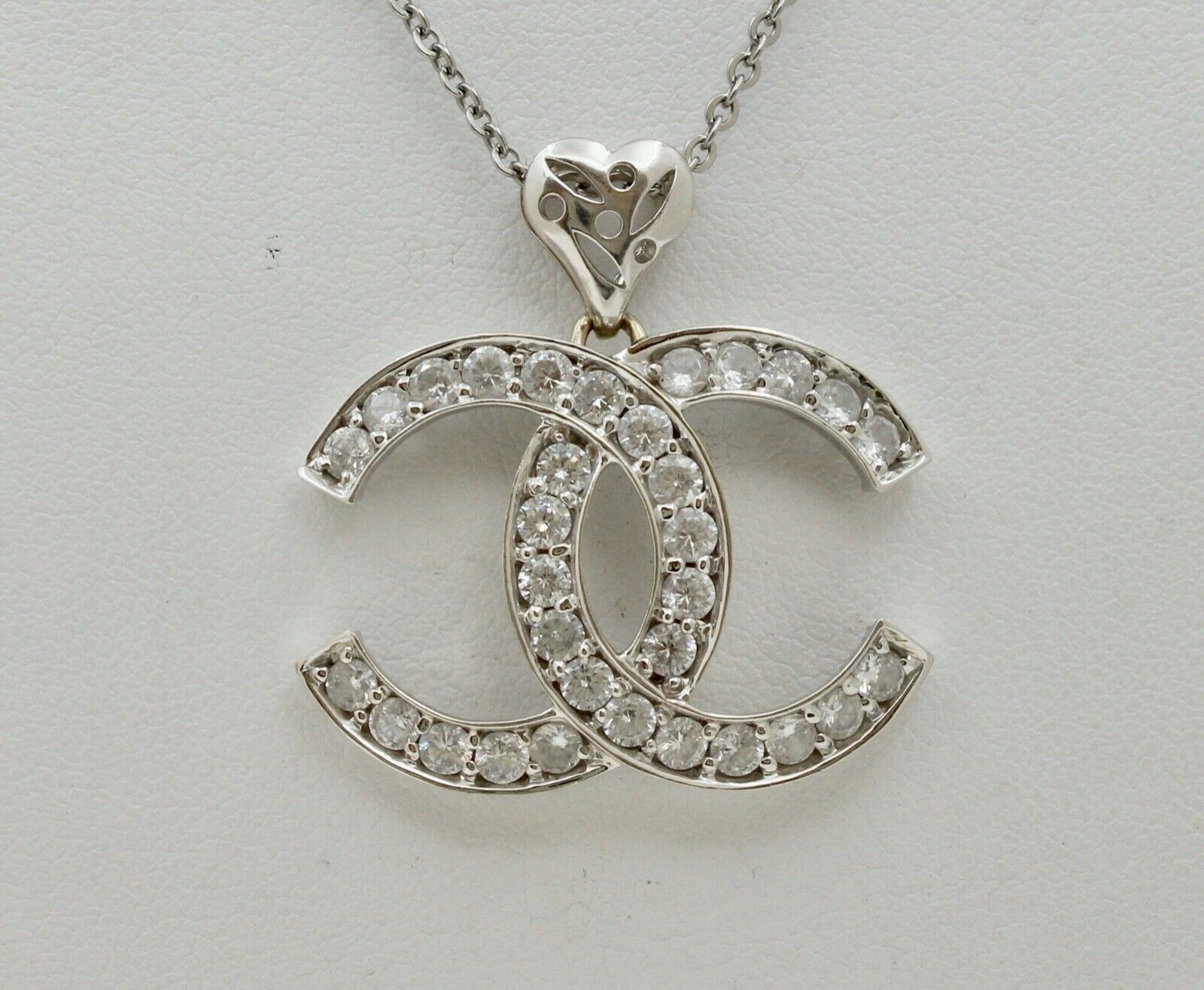 Chanel Logo Pendant Reproduction 14K White Gold Cubic Zirconia Pendant