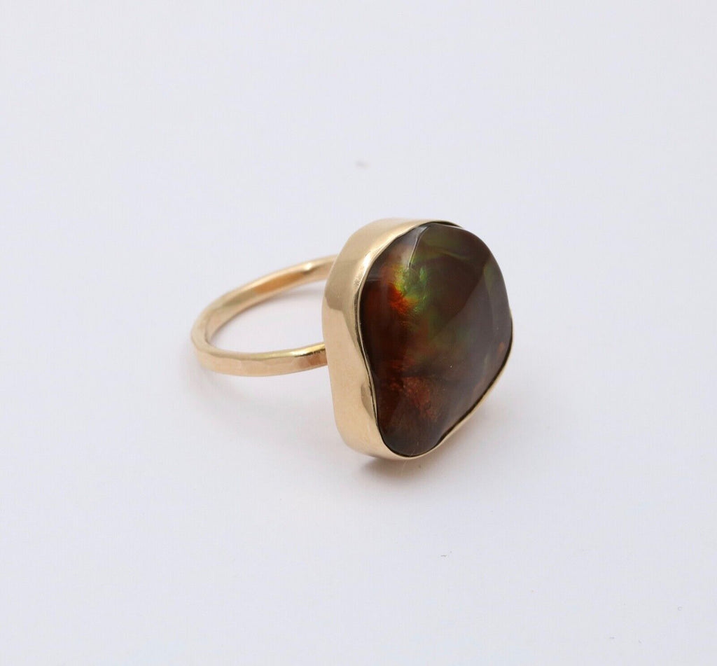 Vintage Fire Agate 14K Yellow Gold Bezel Setting RIng