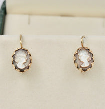 Load image into Gallery viewer, Vintage 14k Yellow Gold Cameo Drop Earrings
