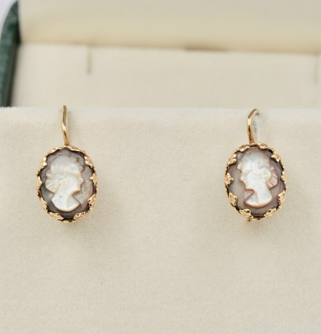 Vintage 14k Yellow Gold Cameo Drop Earrings