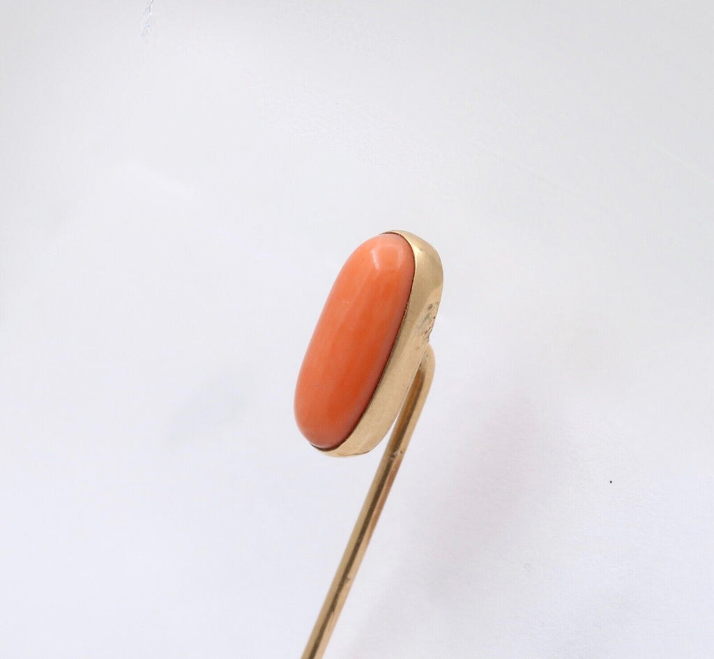Antique 14K Yellow Gold Coral Stick Pin, Lapel Pin