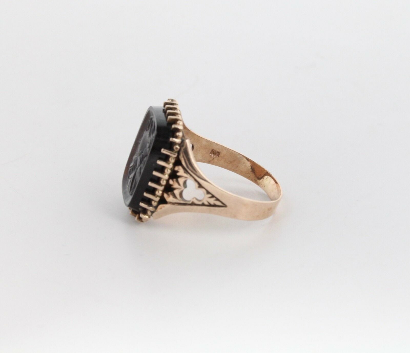 Vintage Onyx Intaglio Men's Ladies Unisex Portrait 10K Yellow Gold Ring