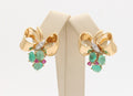 Vintage Bow Emeralds Rubies Diamonds 14K Yellow Gold Earrings