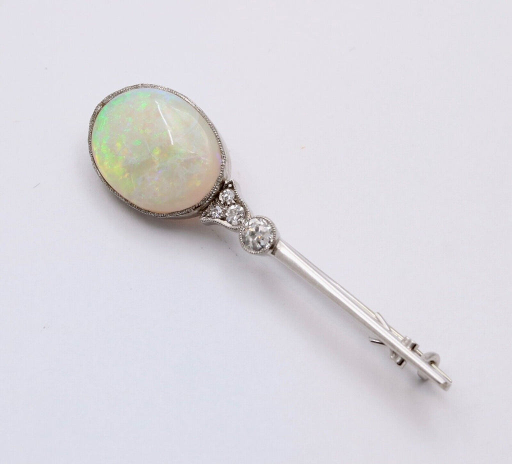 Art deco Opal and Diamond 18K Gold Brooch, Pin