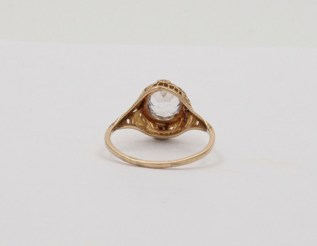 Antique Art Deco Paste Filigree 14K Yellow Gold Ring, Engagement Ring