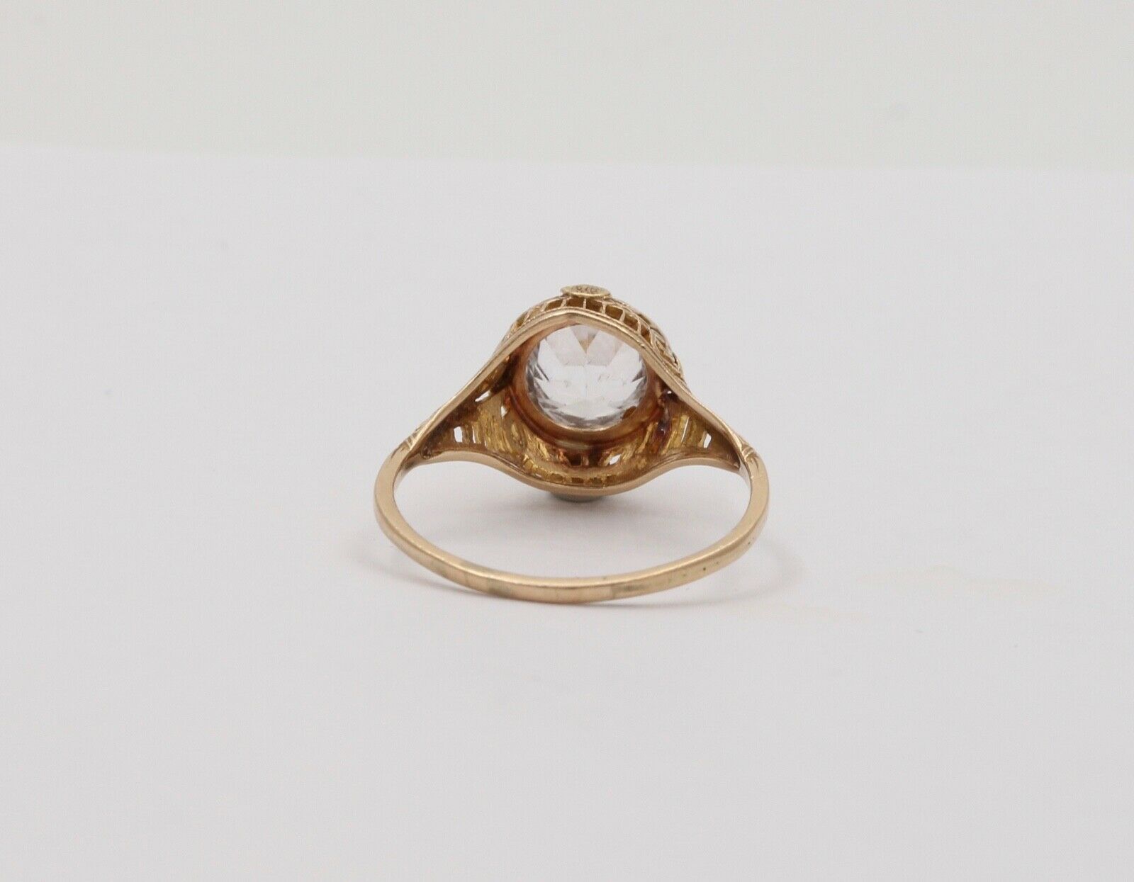 Antique Art Deco Paste Filigree 14K Yellow Gold Ring, Engagement Ring