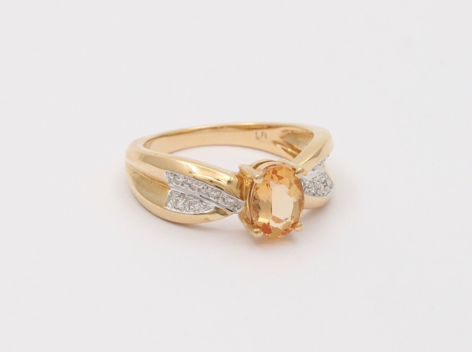 Vintage Ribbon Style Citrine Diamonds 14K Yellow Gold Ring