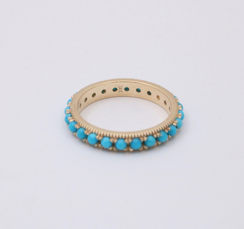 Vintage 14K Yellow Gold Turquoise & Diamond Eternity Band, Stacking Ring
