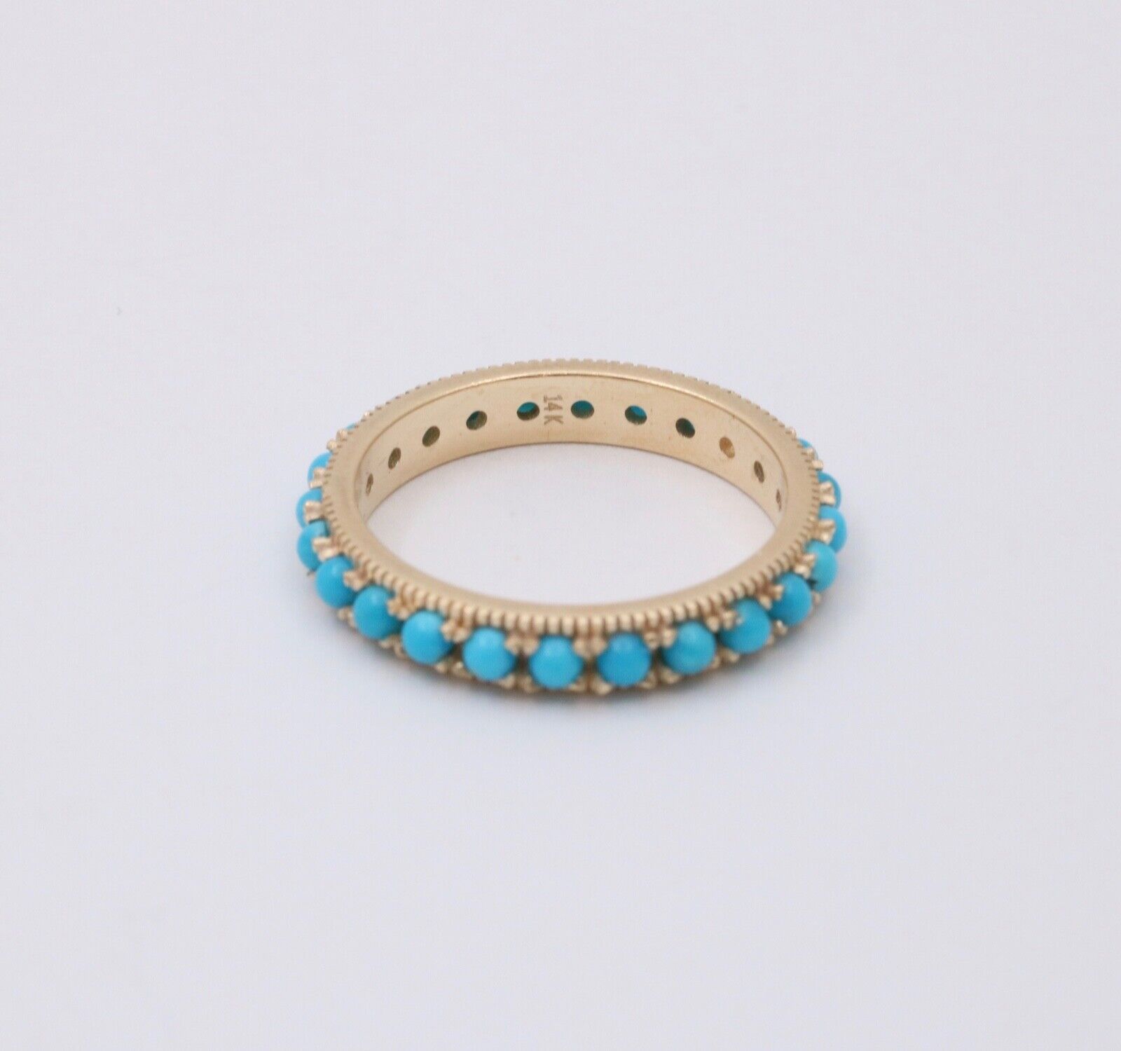 Vintage 14K Yellow Gold Turquoise & Diamond Eternity Band, Stacking Ring