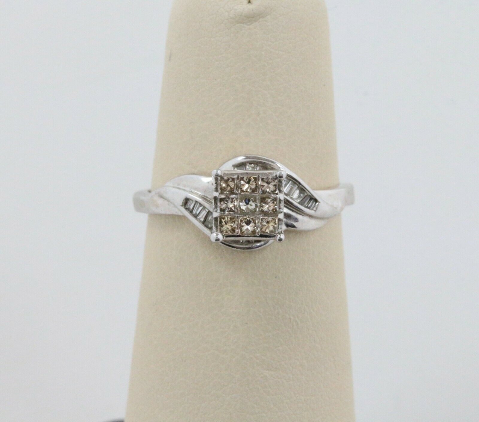 Champagne Colored Diamond Square 14K White Gold Engagement Ring