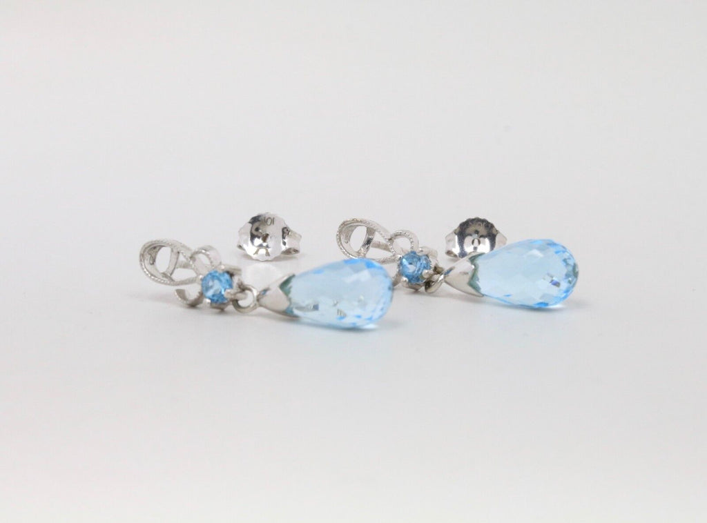 14K White Gold Briolette Blue Topaz  Earrings