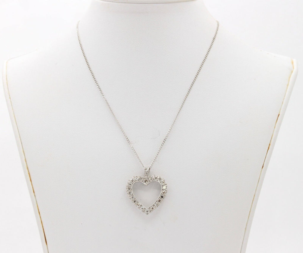 14K White Gold Diamond Heart Pendant