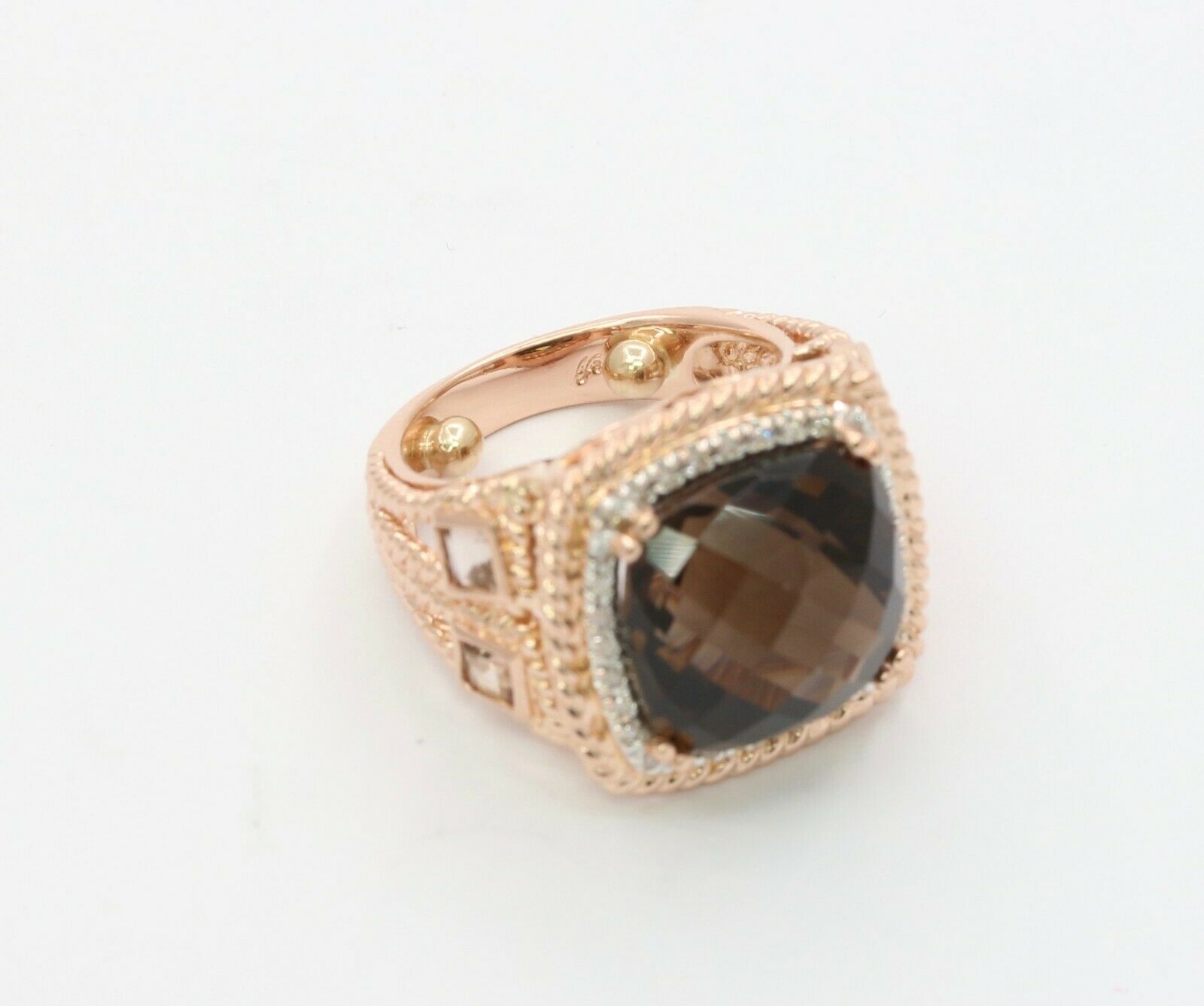Vintage 14K Rose Gold 4 Carat Smoky Quartz Diamond Statement Ring