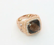 Load image into Gallery viewer, Vintage 14K Rose Gold 4 Carat Smoky Quartz Diamond Statement Ring
