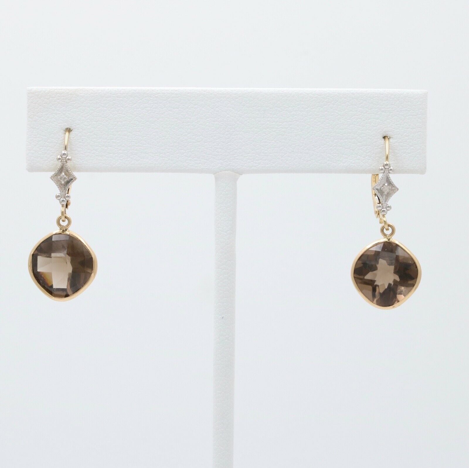 Minimalist Smoky Quartz 14K Yellow Gold Dangling Earrings.