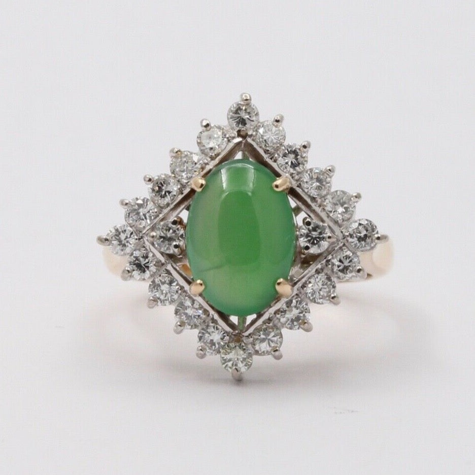 Vintage Jade Diamonds 14K Yellow White Gold Ring