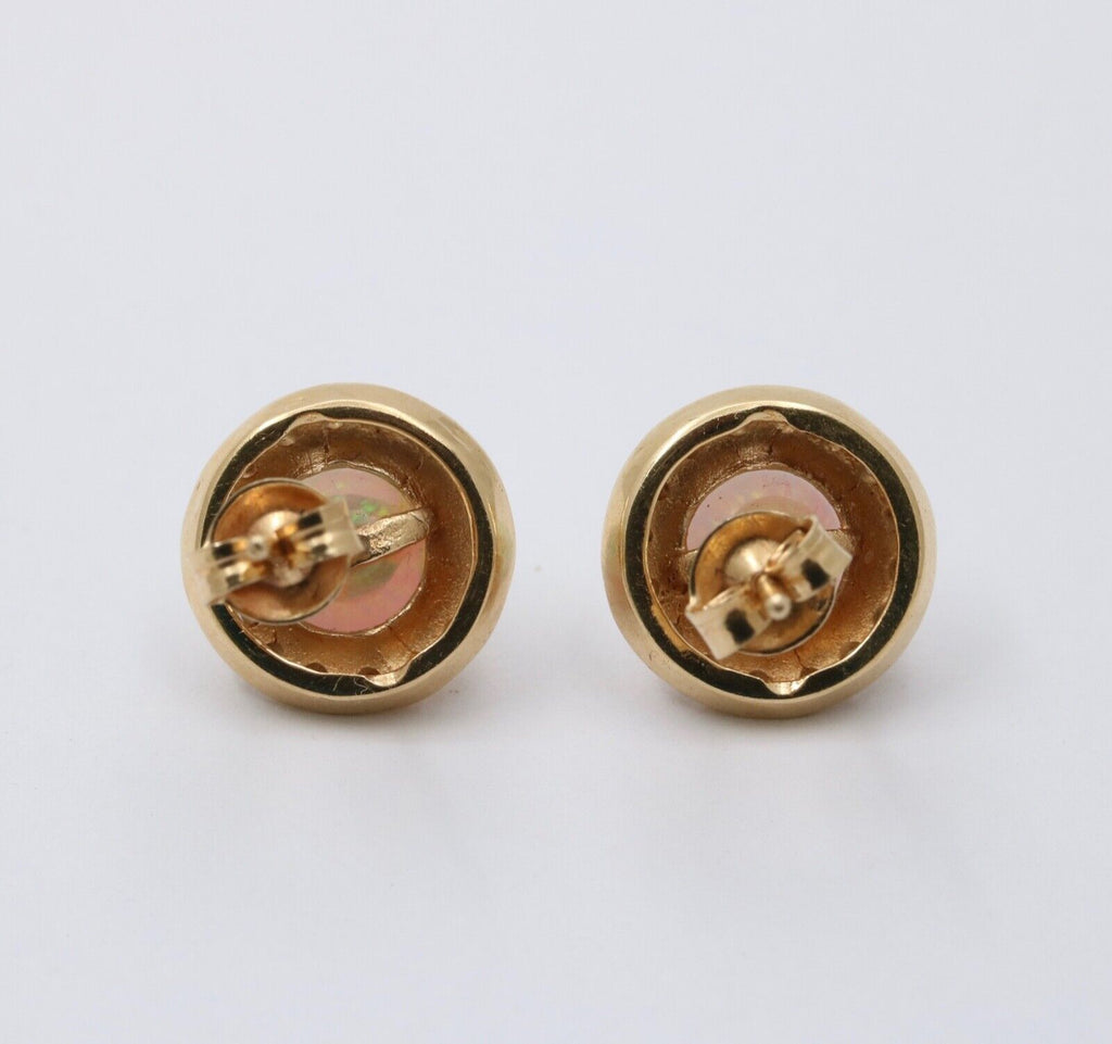 Vintage 14K Gold Opal, Diamond Halo Studs Earrings.