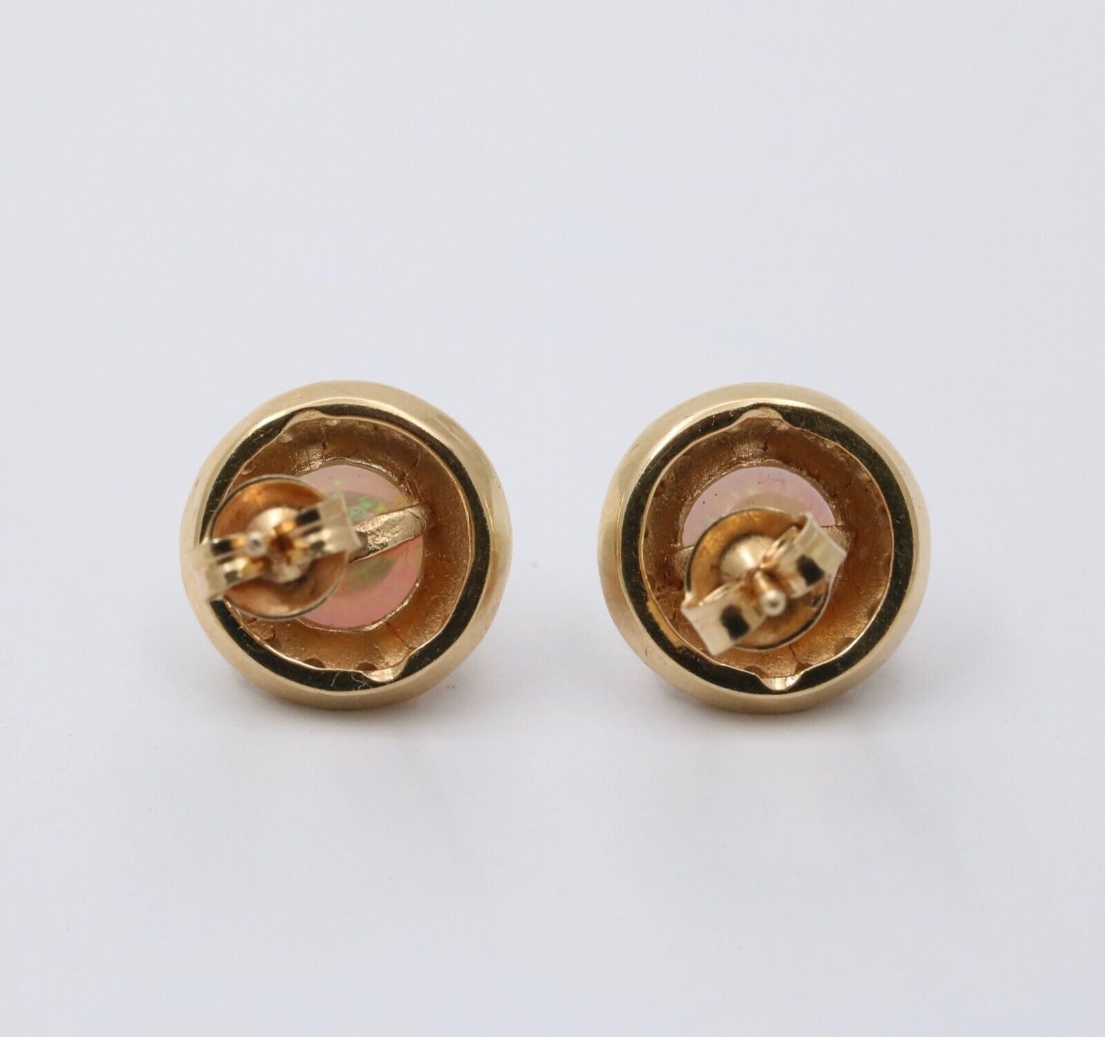 Vintage 14K Gold Opal, Diamond Halo Studs Earrings.