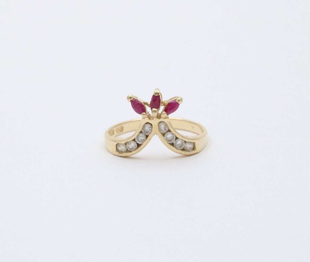 Vintage Rubies & Cubic Zirconia 14K Yellow Gold Ring