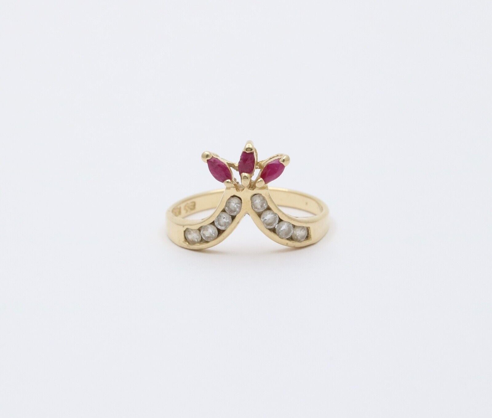 Vintage Rubies & Cubic Zirconia 14K Yellow Gold Ring
